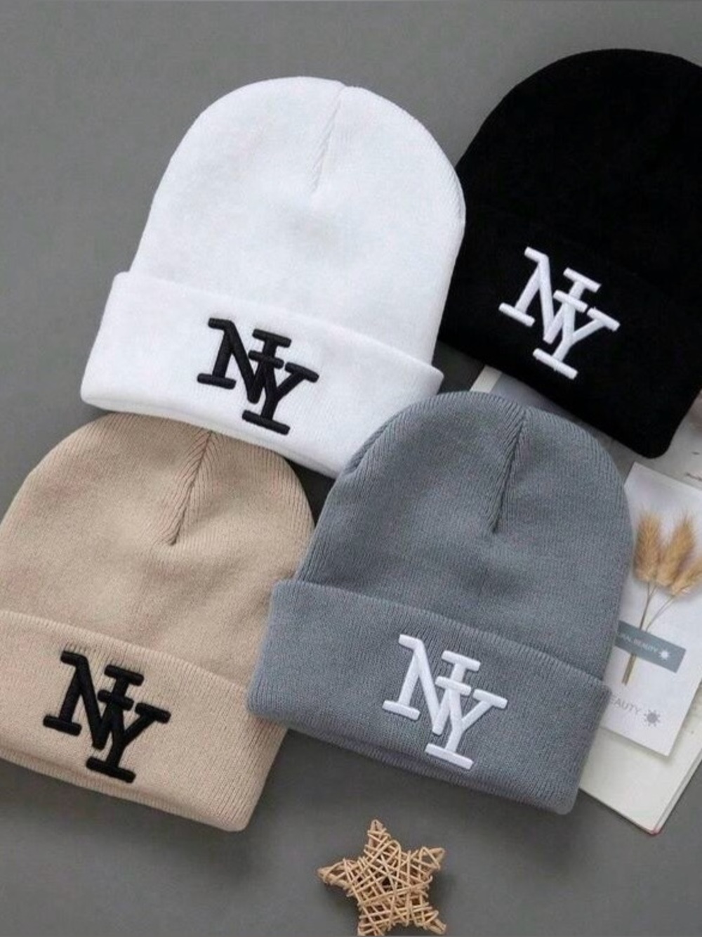 Gray NY Embroidered Beanie